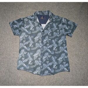 Rugby University Large Short Sleeve Button Up Shirt Plant Design Multicolor Polo